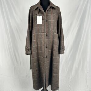 Mijeong Park Single Breasted Long Coat - Brown Plaid Size M